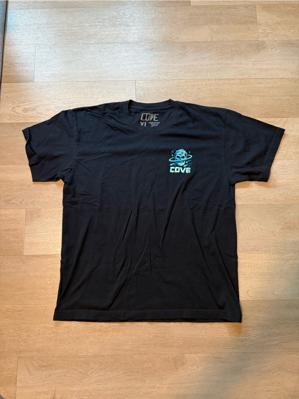 Cove Black Tee with Teal Skull Galaxy Graphic - XL 100% Cotton